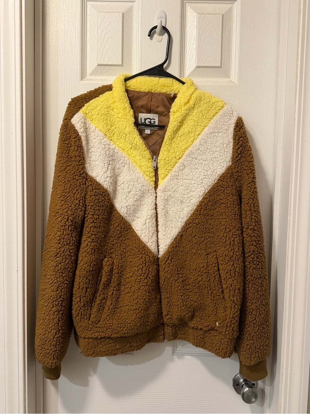UGG Brown, Cream & Yellow Sherpa Chevron Jacket